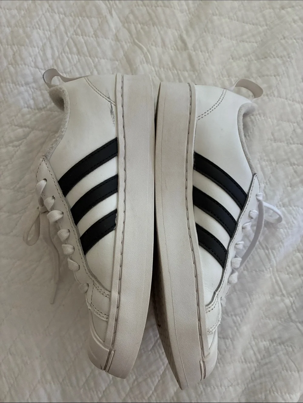 adidas White Sneakers with Black Stripes Low-Top Unisex
